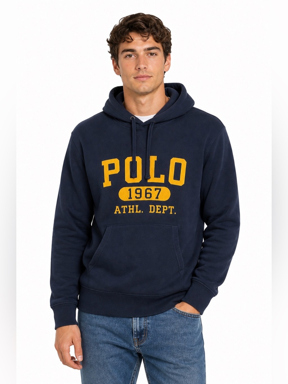 Polo Ralph Lauren Logo Hooded Sweatshirt Navy Gold Mens Medium